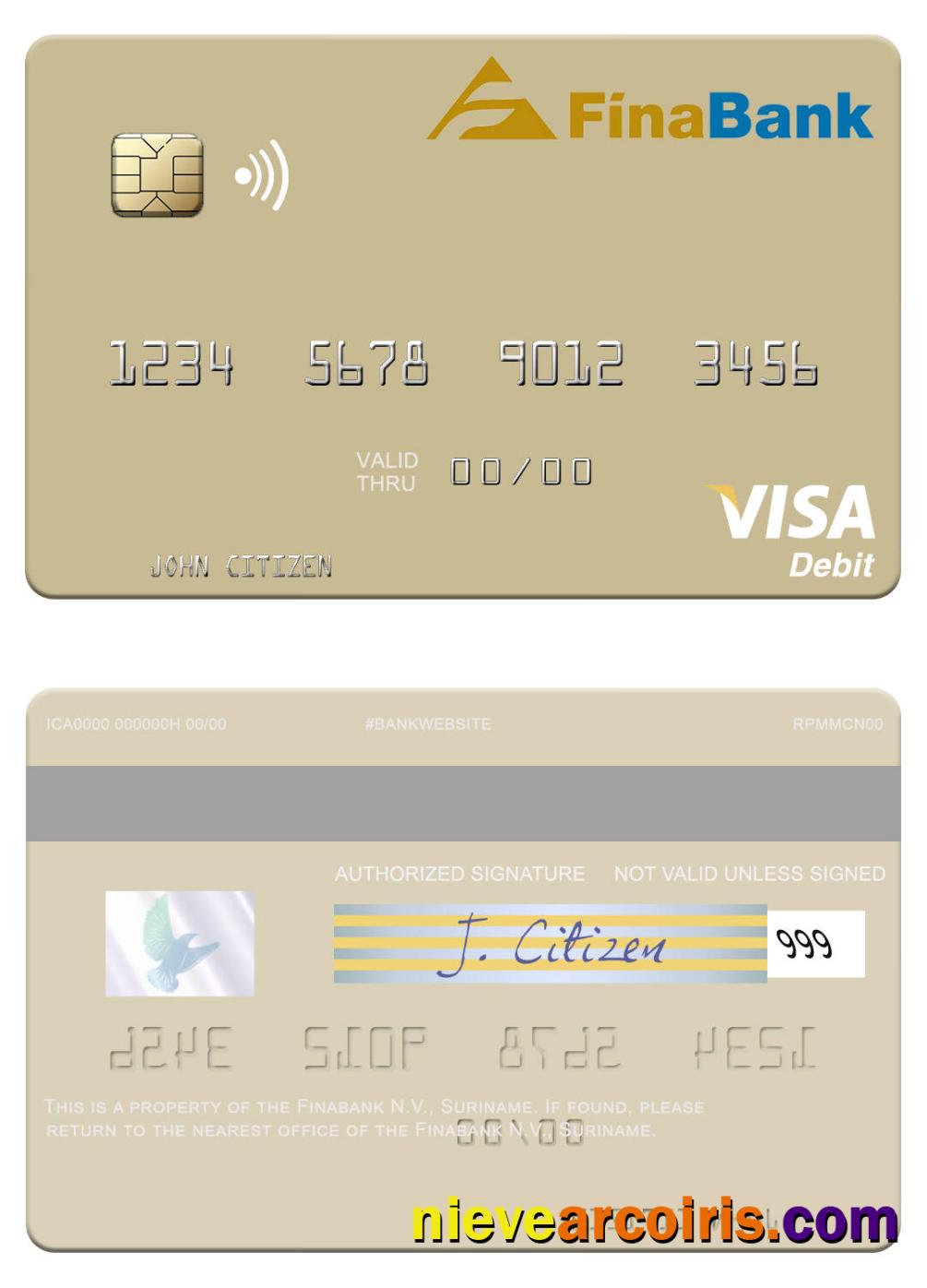 Suriname Finabank N.V. visa debit card